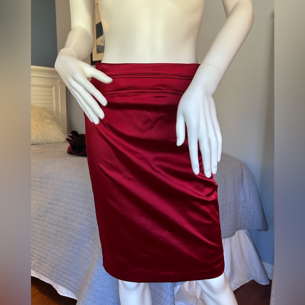 Bebe red satin pencil skirt